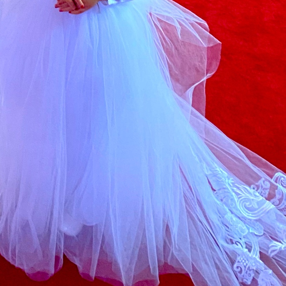 5T white tulle w train flower girl dress